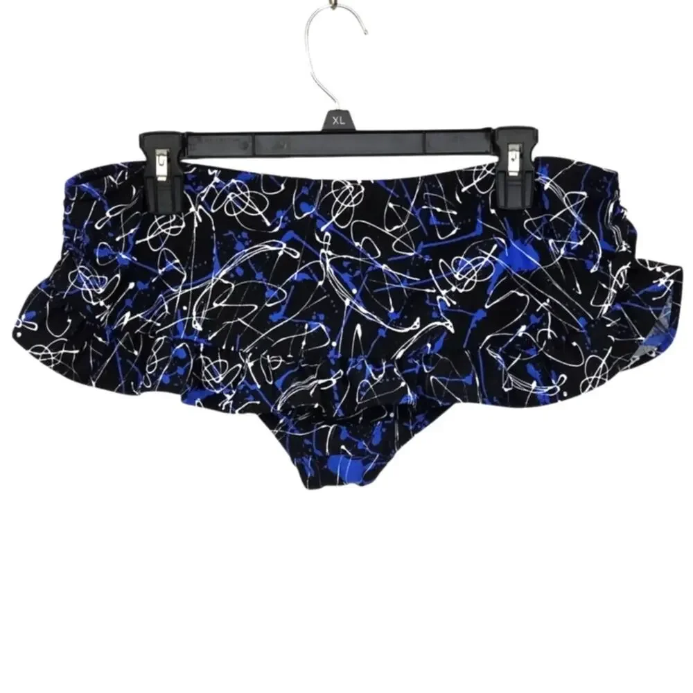Norma Kamali Abstract Paint Splatter Swim Skirt Ruffle Bikini Bottom Size Large